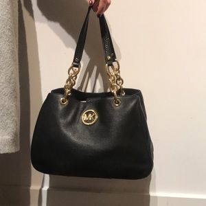 Michael Kors Black Leather Shoulder Bag w/ Gold
